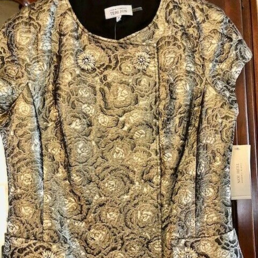 Teri Jon Gold/Brown Lame cocktail dress NWT original price $740 YOURS FOR $300.